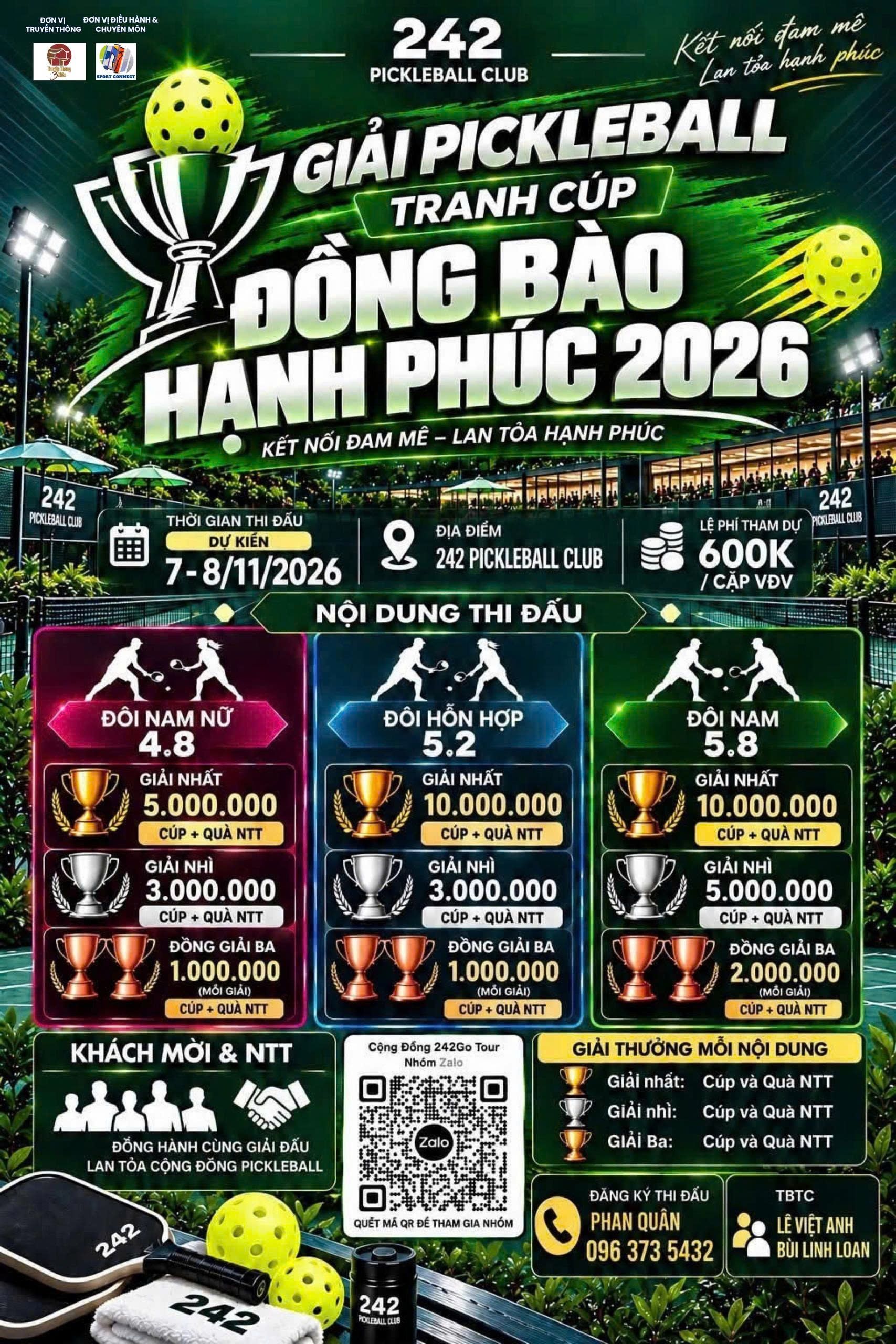 GIẢI PICKLEBALL TRANH CUP ĐỒNG BÀO HẠNH PHÚC 2026 